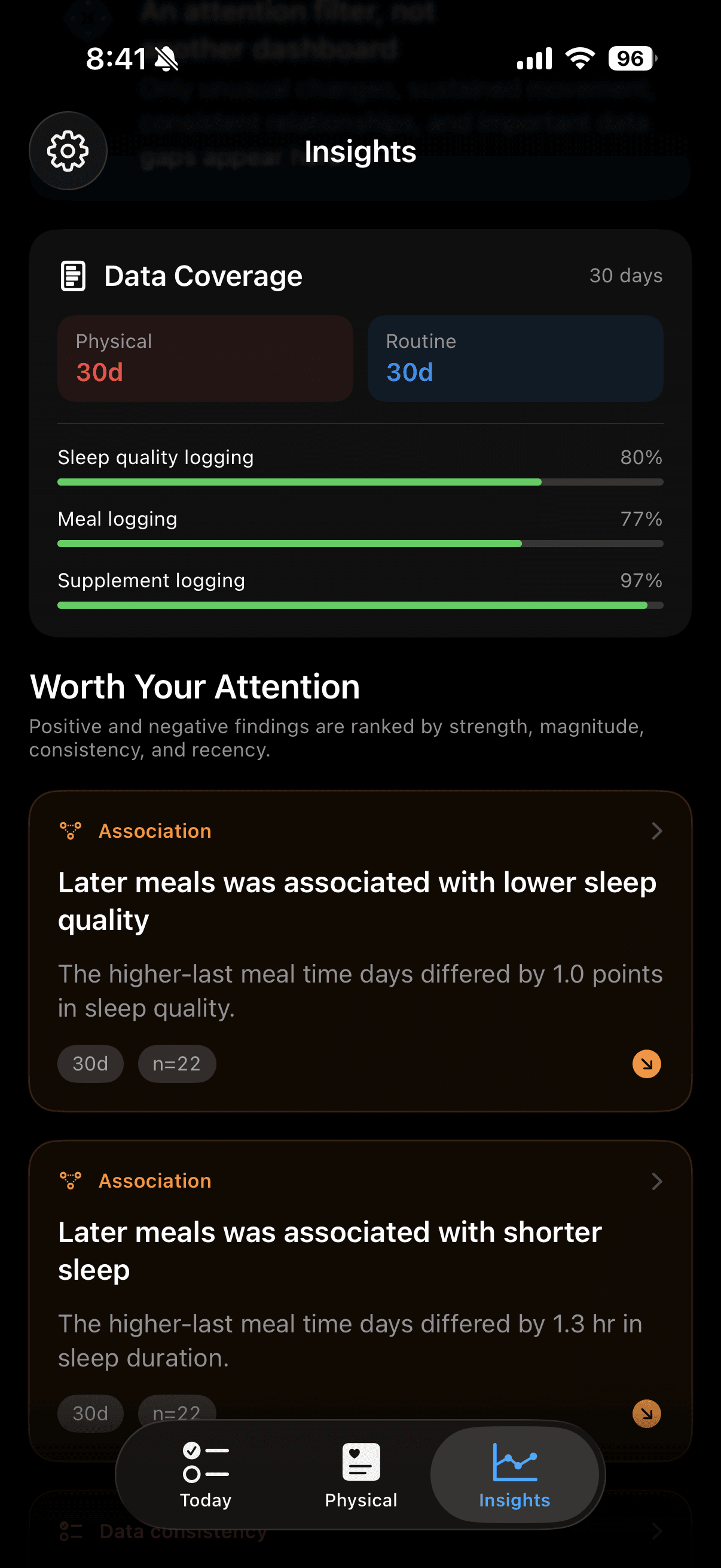 PeakForm Insights screen